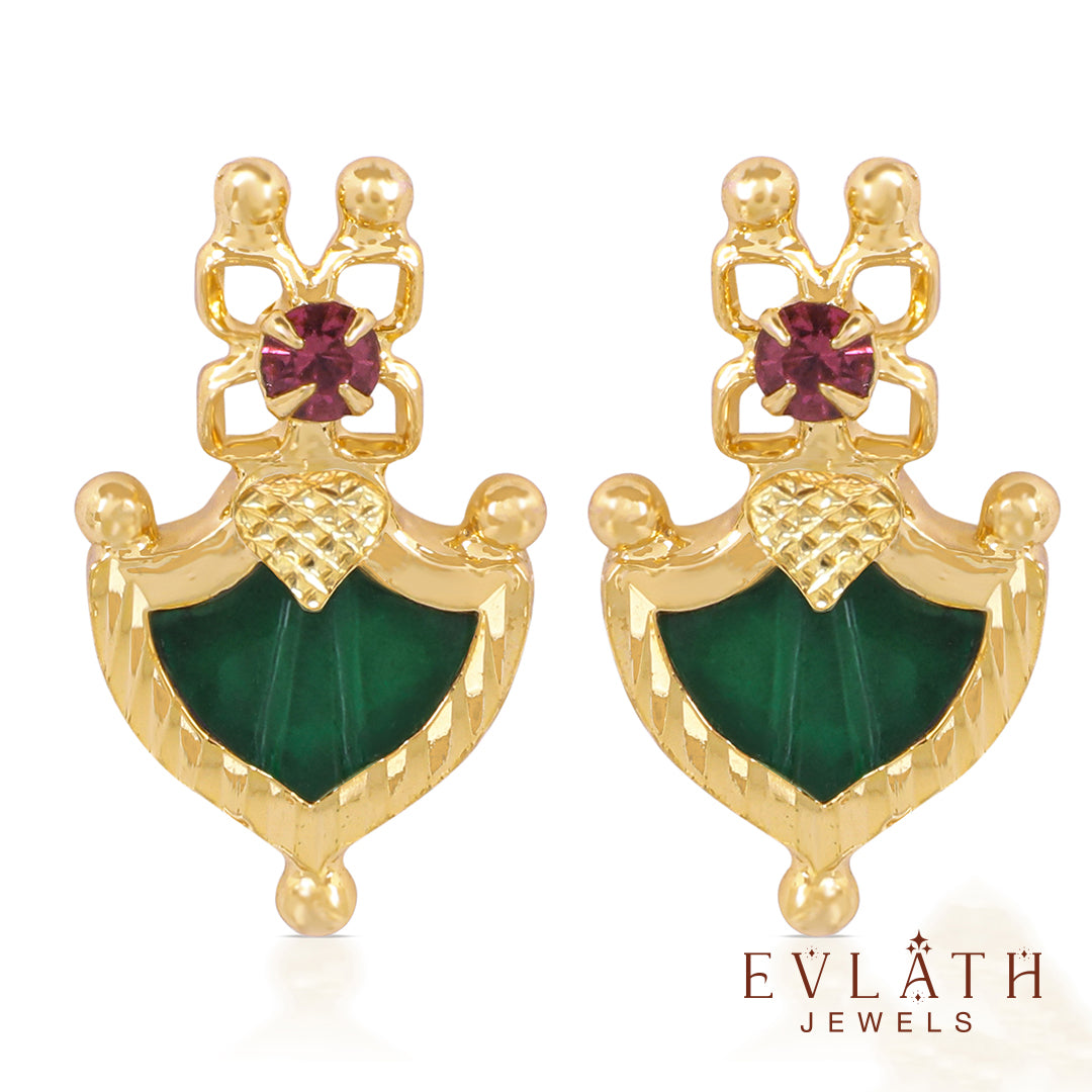 Gold-Plated Green Palakka Necklace, Adjustable Bangle & Earring Combo Set - Evlath jewels